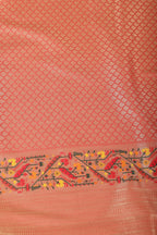 Coral Pink Soft Silk Zari and Resham woven Paithani Work Saree