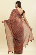 Brown Cotton Silk Printed Saree