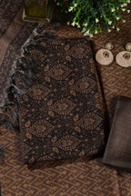 Mustard And Black Digital Printed Chanderi Cotton Unstiched Suit Material