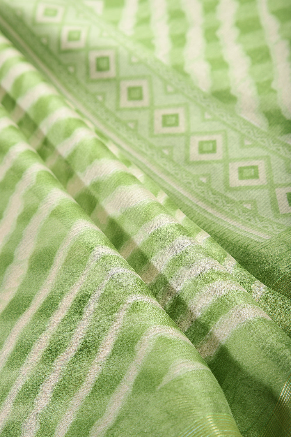 Olive Green Color Chiffon Leheriya Printed Saree