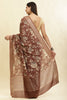 Brown Cotton Silk Floral Printed & Zari Border Saree