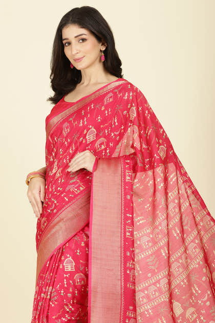 Raspberry Cotton Silk Printed Saree