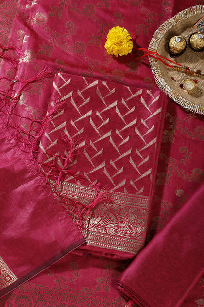 RanI Colour Zari Woven Silk Unstitched Suit Material