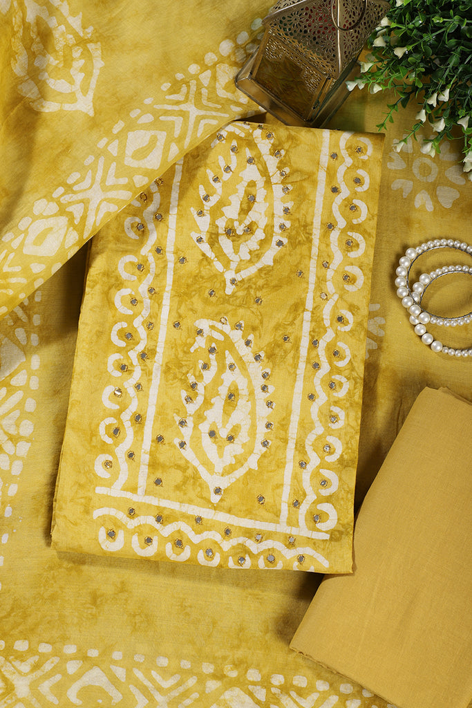 Mustard Shibori Printed Unstitched Suit Fabric