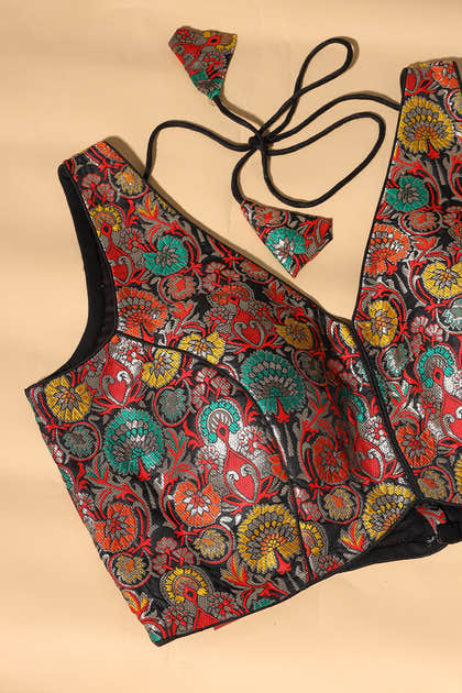 Black Brocade Sik Resham And Zari Woven Readymade Blouse