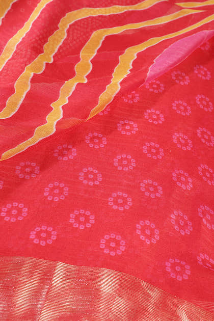 Red & Yellow Color Chiffon Printed Saree