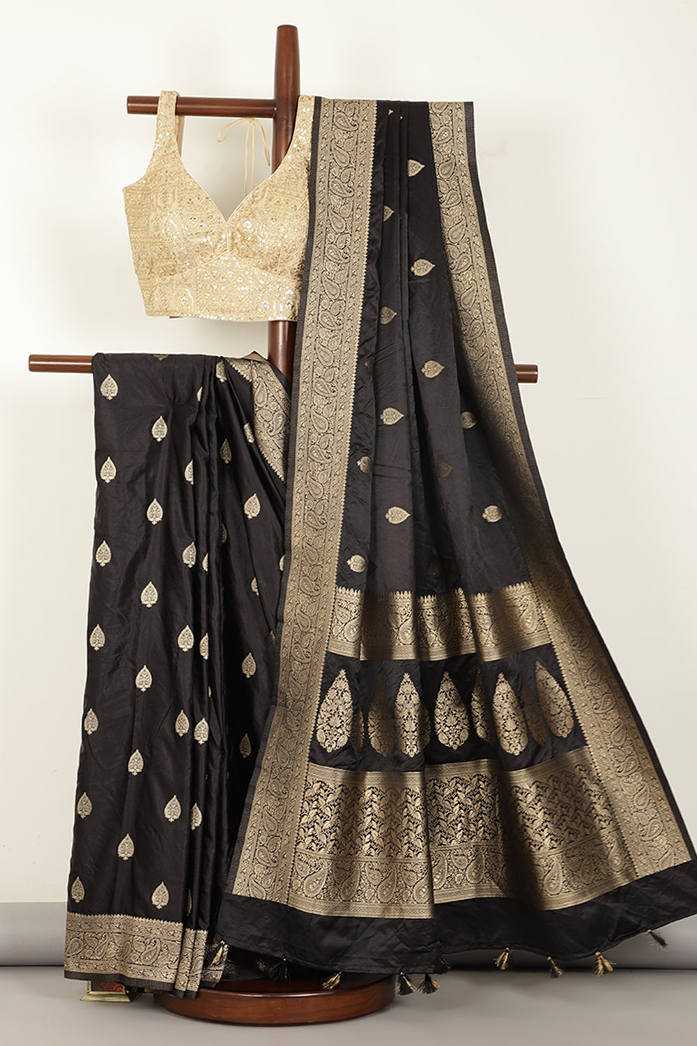 Black Color South Silk Zari Woven Saree