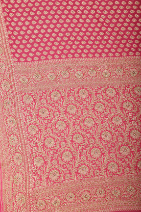 Pink Pure Khaddi Georgette Banarasi Saree with Paisley Small Butti & Zardozi Handwork