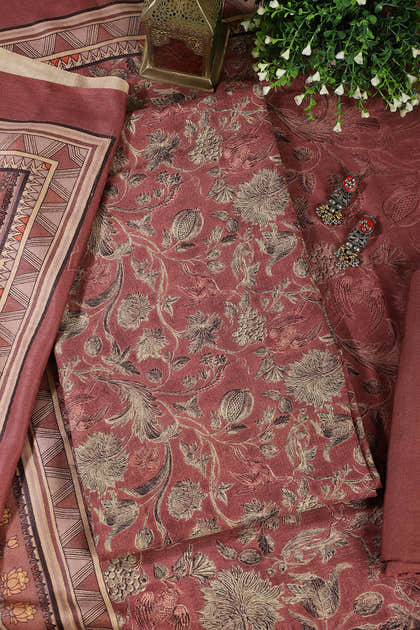 Light Maroon Floral Printed Spun Unstitched Suit Material