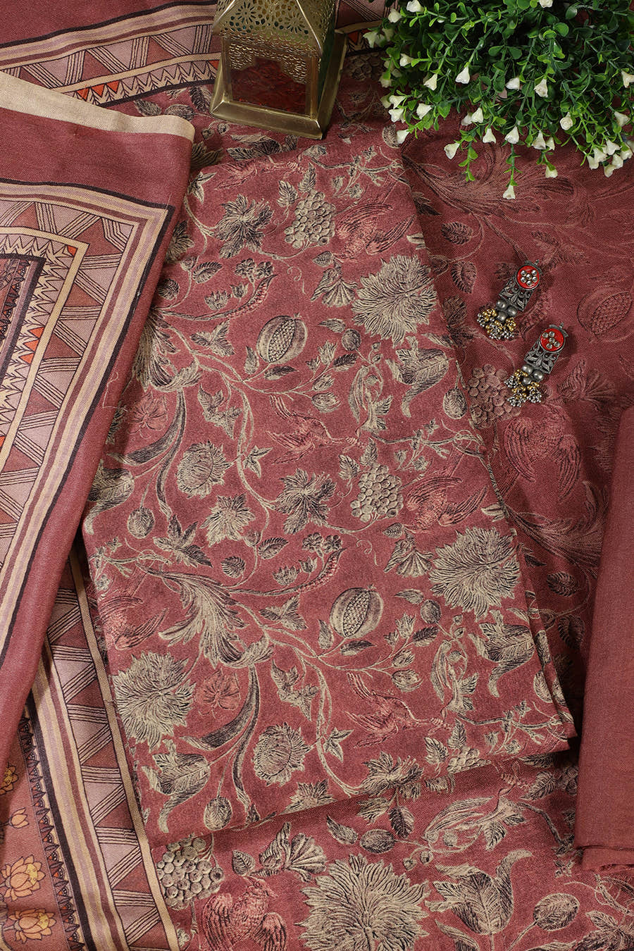 Light Maroon Floral Printed Spun Unstitched Suit Material