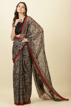 Black  Chiffon Floral Printed Saree