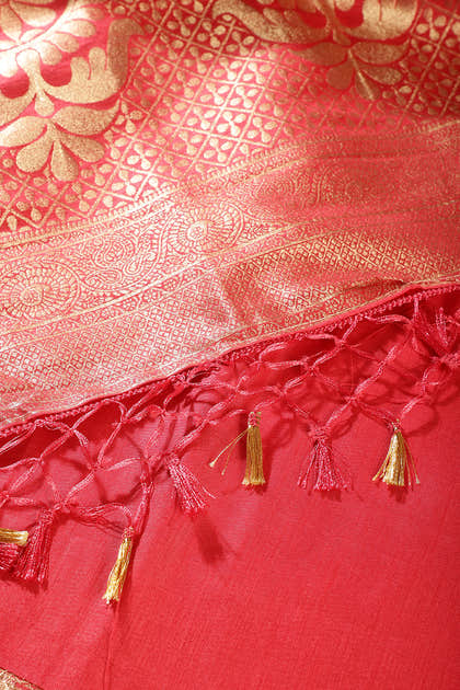 Red Floral Zaal Woven Silk Banarasi Saree