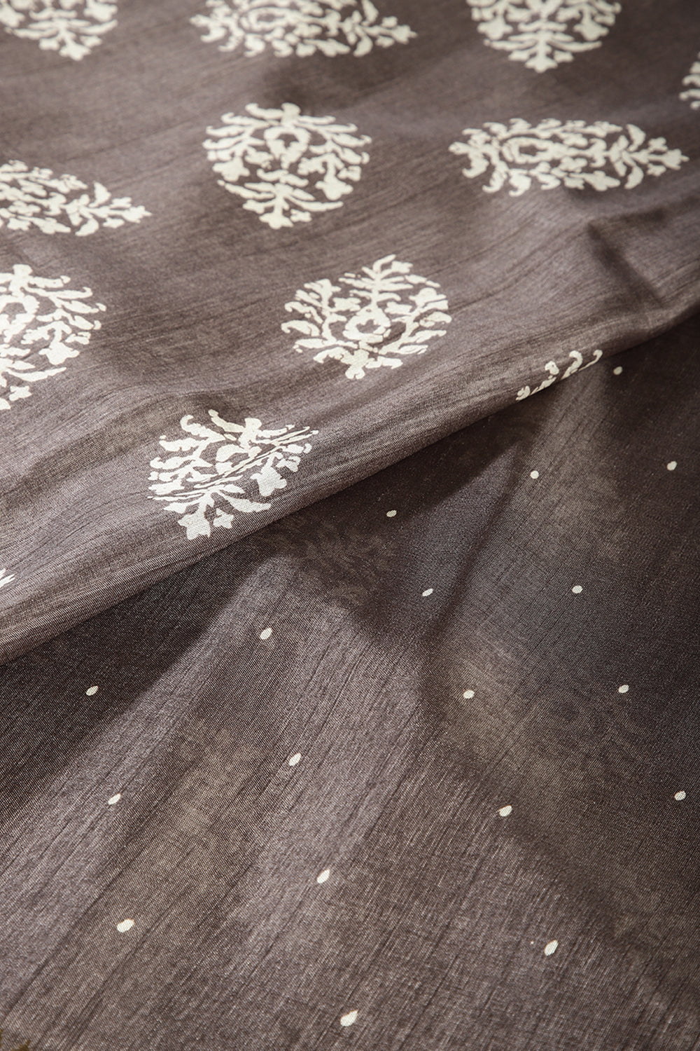 Grey Color Block Printed Cotton Silk Saree