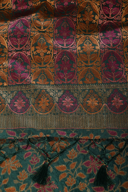 Bottle Green Colour Tussar Woven Silk Saree