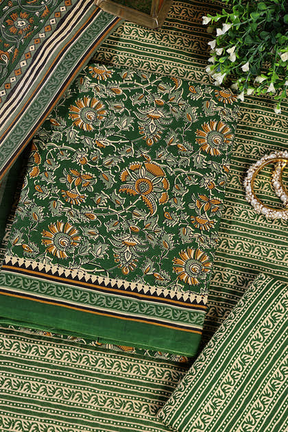 Green Cambric Cotton Unstitched Suit Material