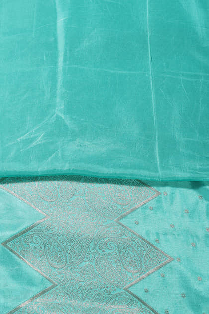 Turquoise Silk Zari Woven And Embroidered Unstitched Suit Material