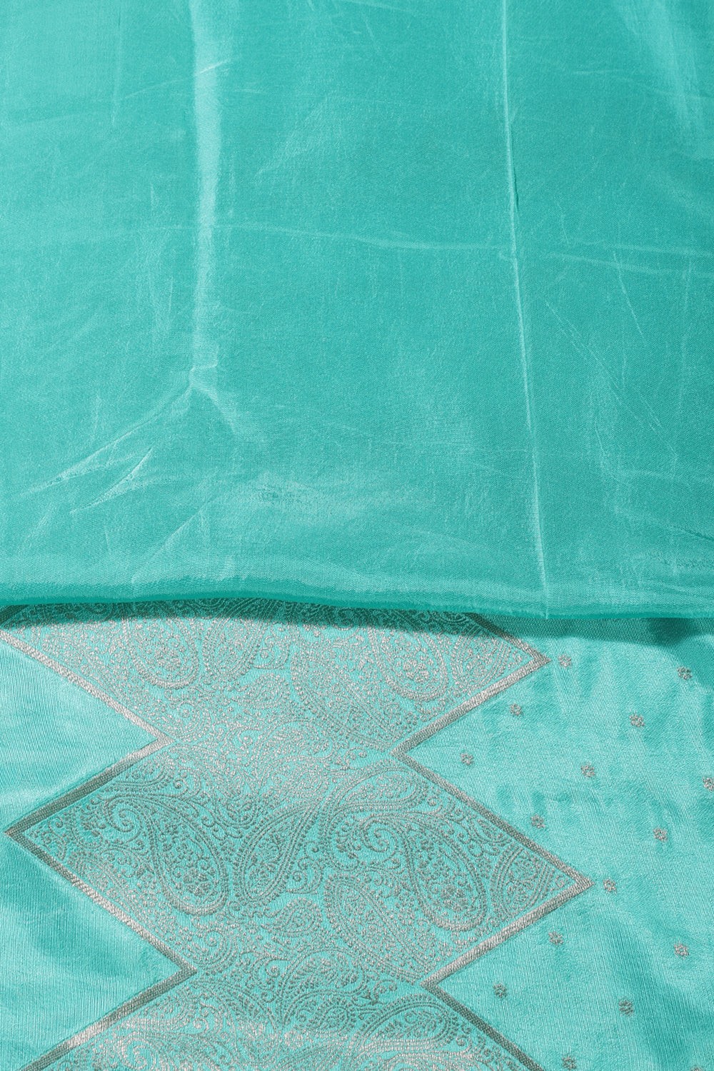 Turquoise Silk Zari Woven And Embroidered Unstitched Suit Material