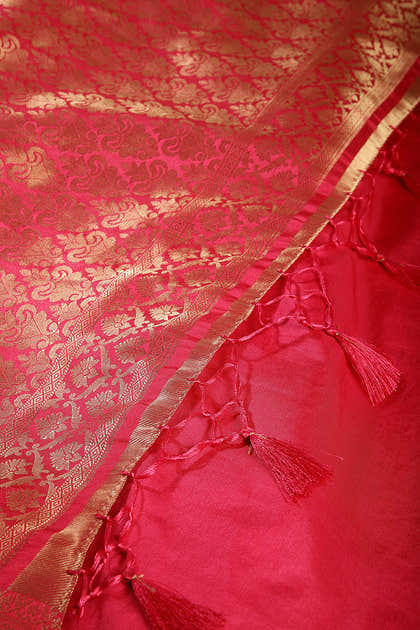 Magenta Pink Color Woven Silk Saree