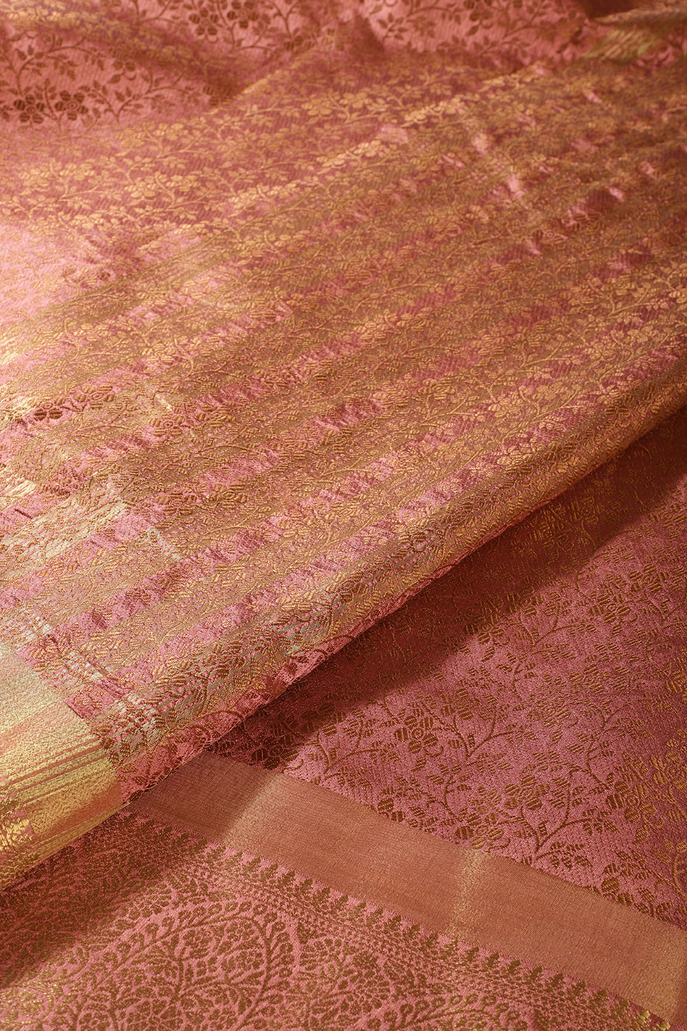 Dull Peach Color Silk Floral Resham & Zari Woven Saree