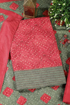 Red Spun Bandhani Printed Unstitched Suit Fabric