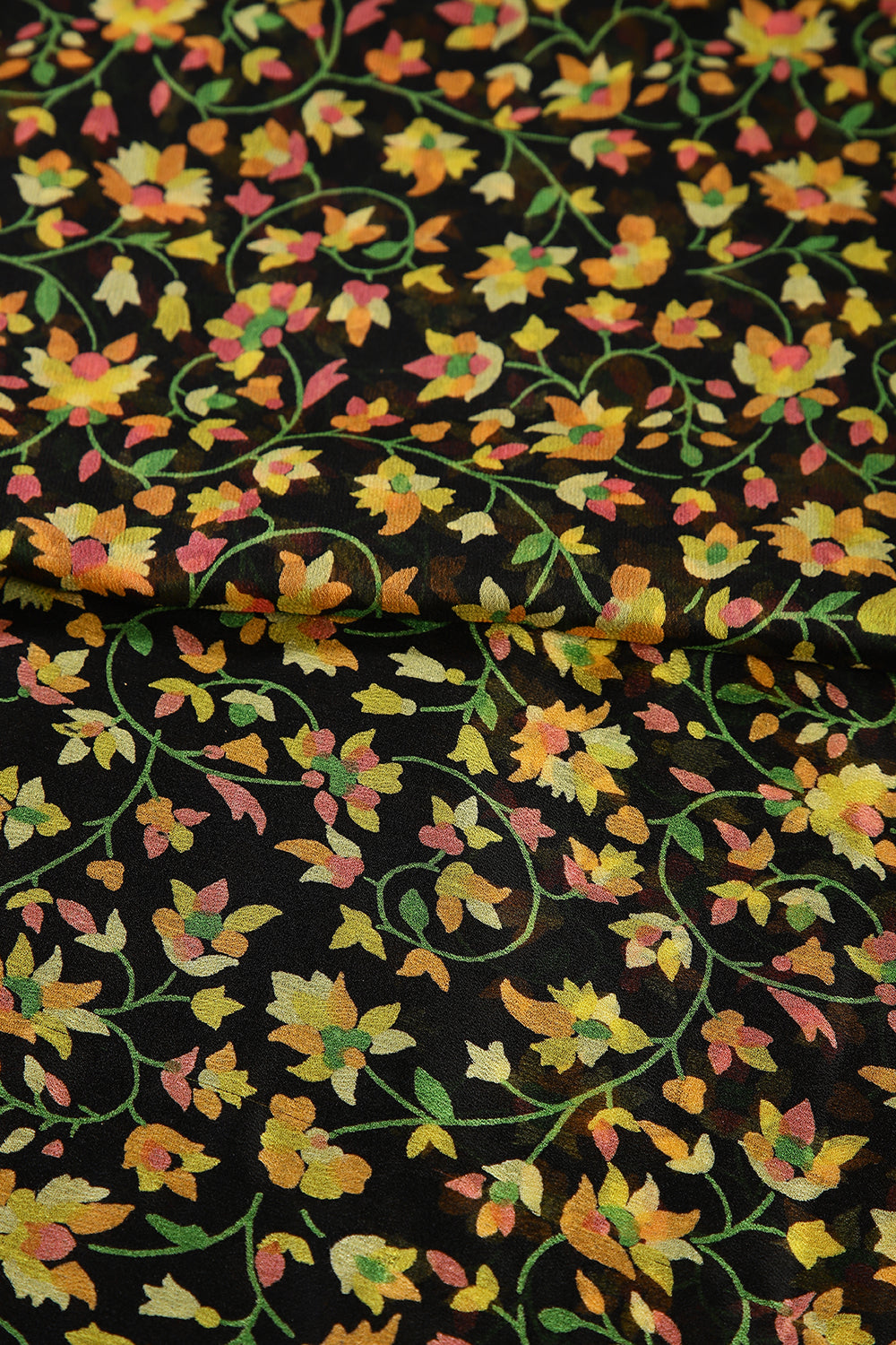 Black Color Chiffon Floral Zari Border Printed Saree