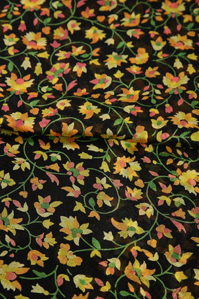 Black Color Chiffon Floral Zari Border Printed Saree