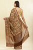 Brown Floral Printed & Zari Border Cotton Silk Saree