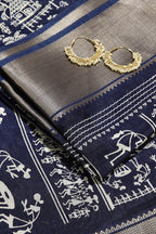 Navy Color Cotton Silk Printed Saree