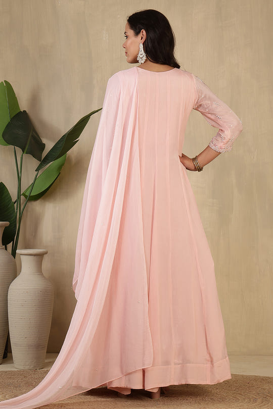 Baby Pink Embroidred Crepe Silk Anarkali Suit