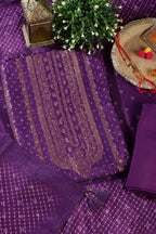 Purple Zari Woven And Bandhani Printed Silk Unstitched Suit Fabric