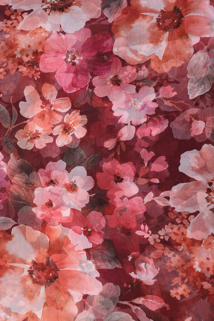 Wine Colour Floral Printed Chiffon Saree