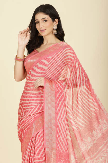 Pink Color Chiffon Leheriya Printed Saree