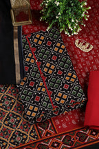 Black Printed Ikkat Cotton Unstitched Suit Material