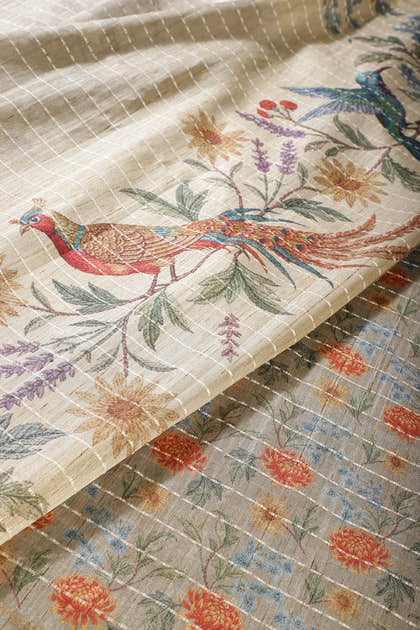Beige Tussar Silk Printed Saree