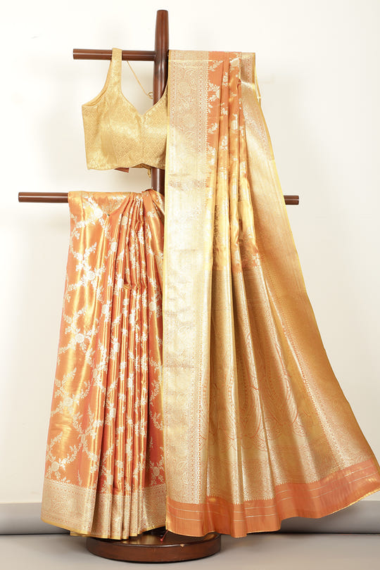 Rani & Gold Dual Toned Silk Woven Banarsi Saree