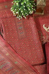 Maroon Pashmina Floral Printed Unstitched Suit Material