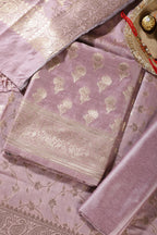 Mauve Silk Zari Woven Unstitched Suit Material