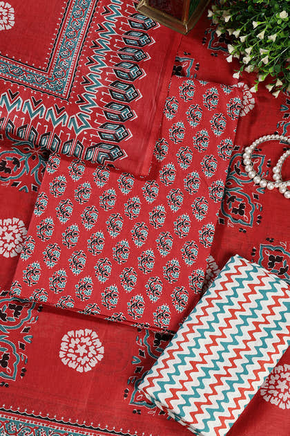Light Maroon Poplin Cotton Printed Unstitched Suit Material