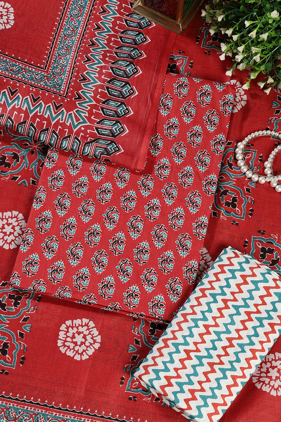 Light Maroon Poplin Cotton Printed Unstitched Suit Material