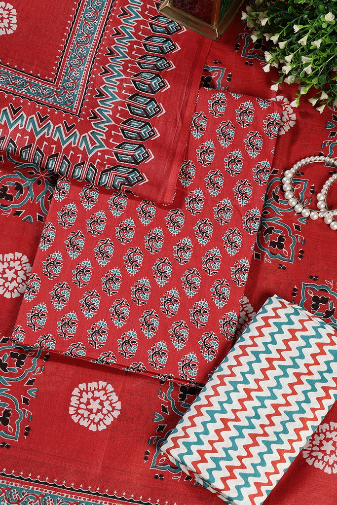 Light Maroon Poplin Cotton Printed Unstitched Suit Material