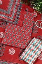 Light Maroon Poplin Cotton Printed Unstitched Suit Material