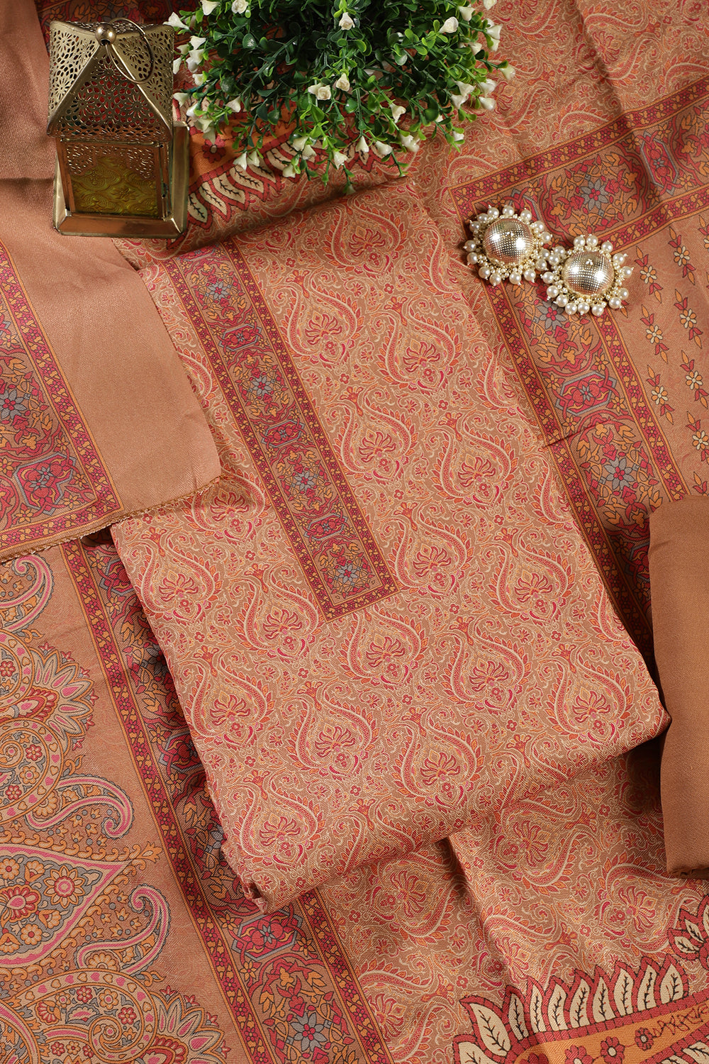 Mustard Pashmina Digital Printed Unstitched Suit Fabric