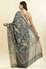 Sea Green Cotton Silk Floral Printed & Zari Border Saree