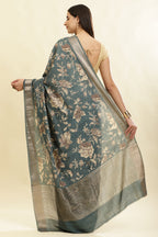 Sea Green Cotton Silk Floral Printed & Zari Border Saree