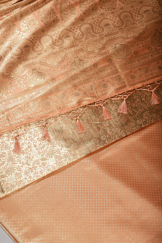 Dusty Peach Colour South Silk Heavy Woven Saree