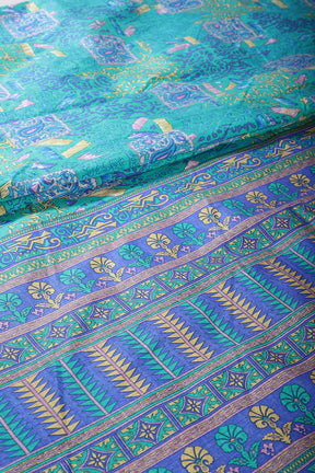 Teal Green & Blue Color Geometric Printed Tussar Silk Saree