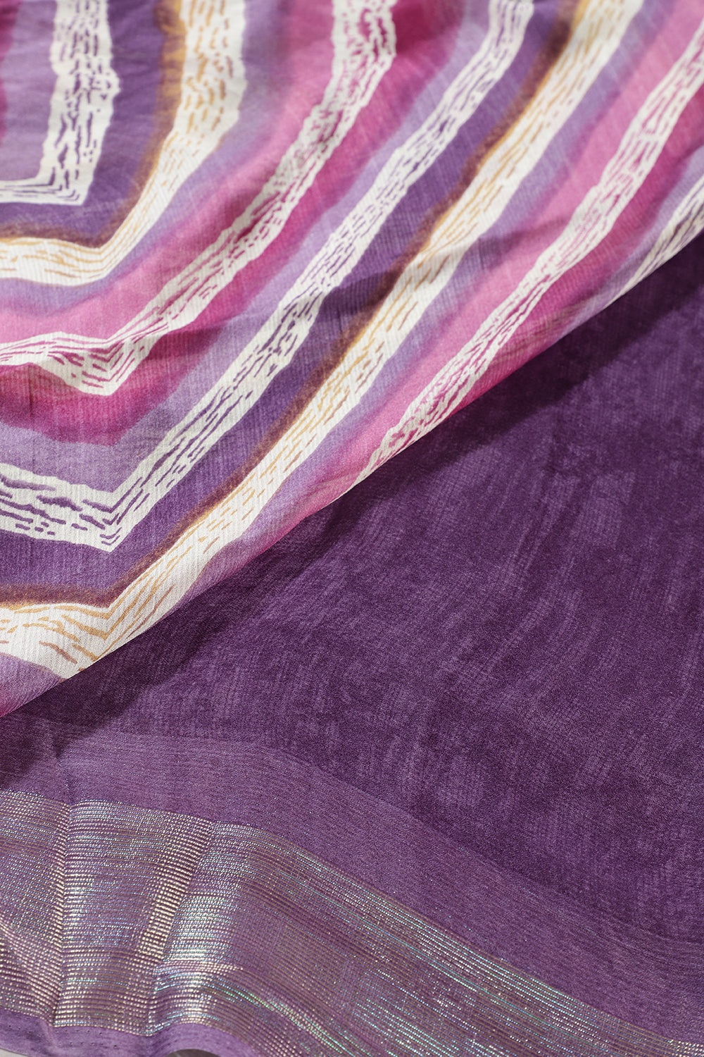 Purple Chiffon Lehariya Printed Saree