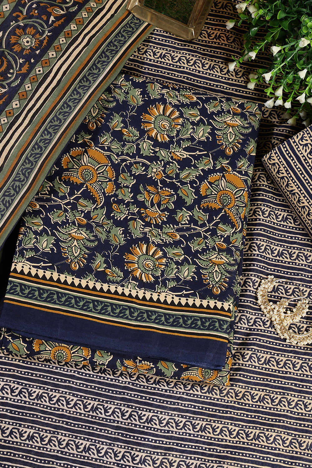 Navy Cambric Cotton Unstitched Suit Material