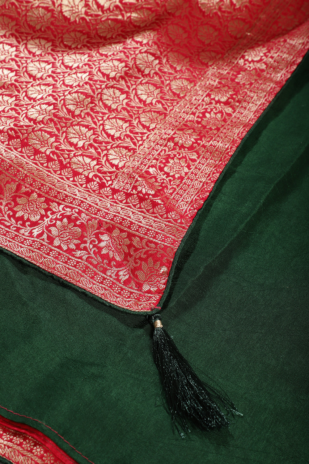 Rani Color Banarasi Woven Tussar Silk Saree
