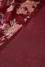 Dark Scarlet Zari Border & Floral Printed Chiffon Saree